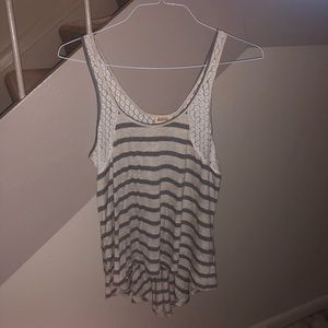 Gray and White Striped Flowy Tank Top